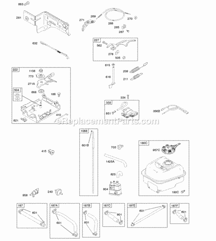 Carbon Canister Controls Fuel Supply Governor Spring Ignition Diagram and Parts List for 20T132-0598-F1  Briggs and Stratton Engine